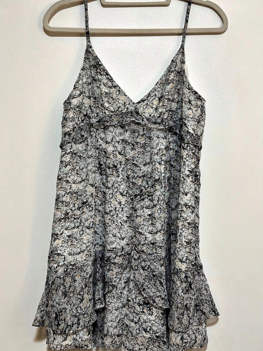 BCBGeneration Black & White Abstract Print Ruffle Mini Dress